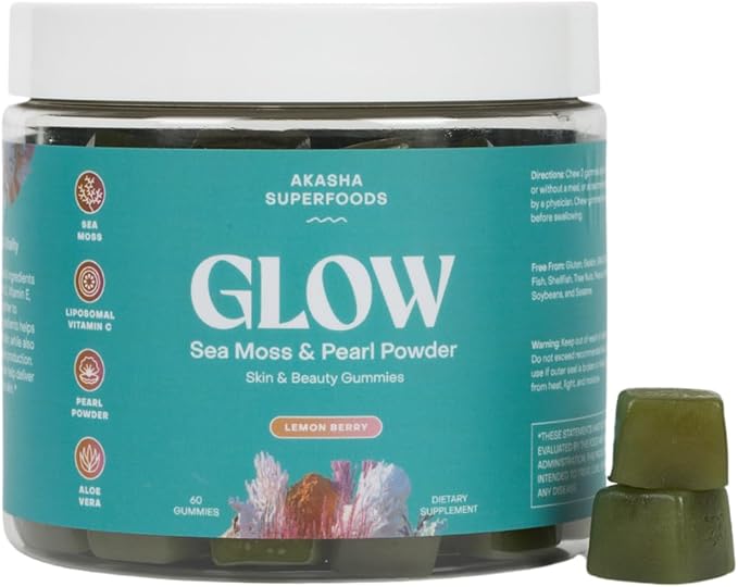 Sea Moss Glow Gummies, Hair, Skin & Nails Vitamins with Seamoss, Pearl Powder, Vitamin E, Aloe Vera, Liposomal Vitamin C, and Irish Sea Moss, Gummies for Women & Men, 60 Count