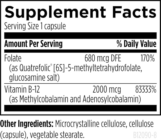 Designs for Health Ultra Methylated B12 + Methyl Folate - Vitamin B12 Methylcobalamin and Folate Supplement, Adenosylcobalamin & 5-MTHF for Nerve, Cellular Energy + Methylation Support (90 Capsules)