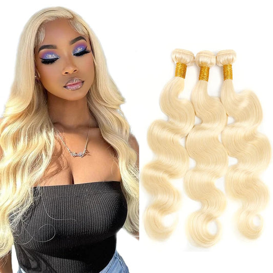 613 Body Wave Bundles Human Hair Blonde Human Hair Bundles 8A Grade Unprocessed Brazilian Virgin Hair 3 Bundles 12 12 12 Inch Blonde Body Wave Human Hair