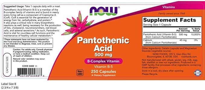 Now Foods Pantothenic Acid 500mg 250 caps (Pack of 3)