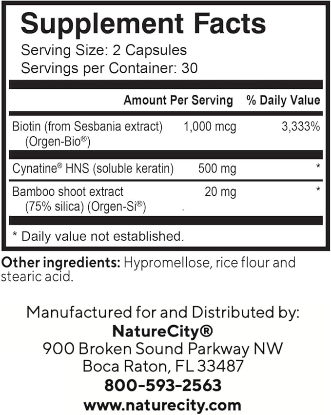 NatureCity True-HNS Hair Nails and Skin Cynatine Keratin and Plant Based Biotin Vitamin Supplement |Fuller and Stronger Hair and Nails|Non GMO| 120 Veggie Capsules