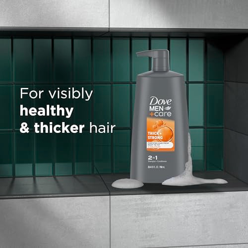 DOVE MEN+ CARE 2-in-1 Shampoo + Conditioner Thick + Strong 4 count for Fortifying Hair from Root to Tip, with Calcium, 25.4 oz