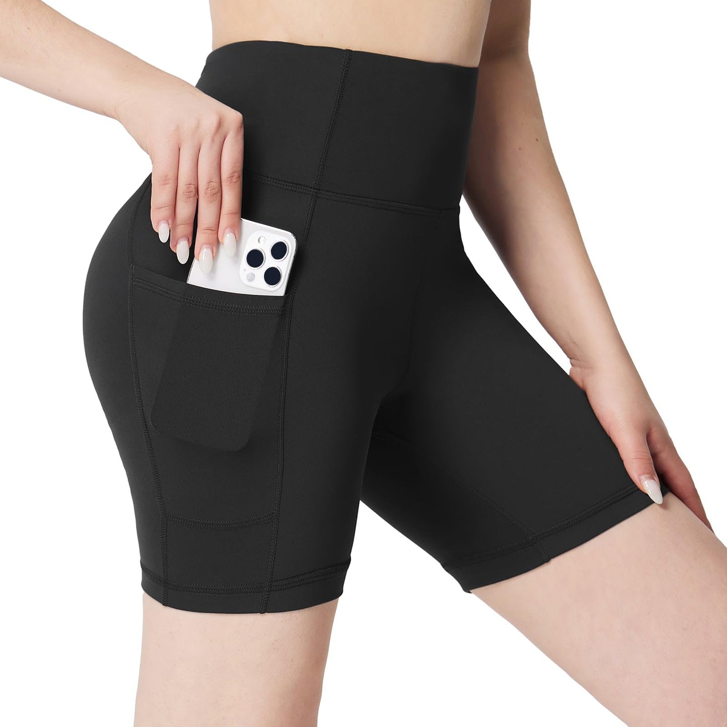 BALEAF Womens 5" Biker Shorts Yoga Gym Workout Tummy Control Lycra Workout Compression Shorts with Pockets Black XS