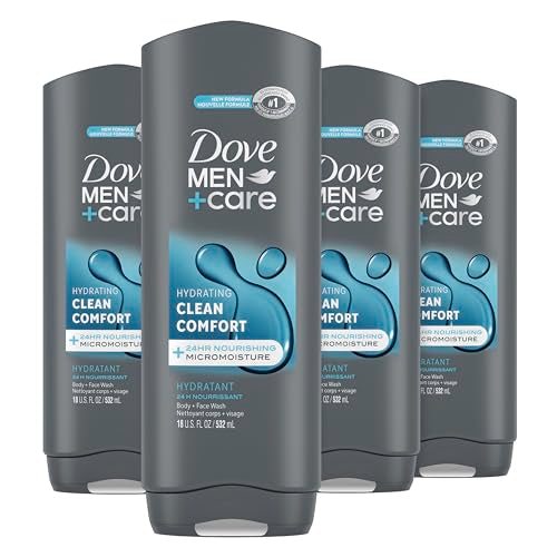 DOVE MEN + CARE Shower Tool for Stronger Skin - Active Clean Scrubs and Exfoliates, 4 Pack & Body & Face Wash