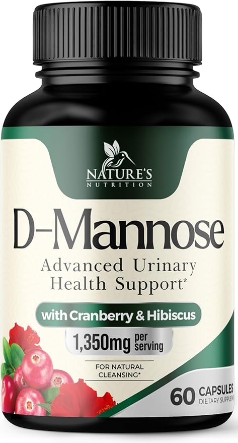DMannose Pills with Cranberry 1350mg Advanced Formula - Effective Natural Bladder, Urinary Tract Health Support, Flush Impurities - D Mannose Supplements for Women & Men, Non-GMO, Vegan - 60 Capsules