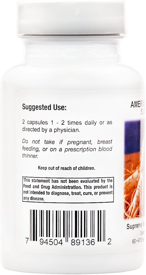Supreme Nutrition American Ginseng Supreme, 60 Pure American Ginseng Root Vegetarian Capsules