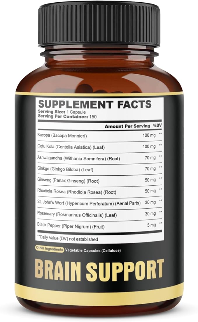 agobi 9in1 Brain Support Supplement - Blended with Ashwagandha, Panax Ginseng, Gotu Kola, Ginkgo Biloba, Black Pepper & More - Accuracy, Focus, Memory & Energy Booster - 150 Capsules for 5 Months