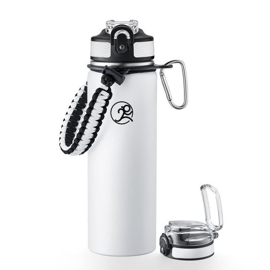 GOSWAG Insulated Sports Water Bottle, 24oz 2 Lids(with Straw/No Straw), Stainless Steel Water Bottles with Paracord Handle, Insulated Thermos with Double-Wall Vacuum Insulation