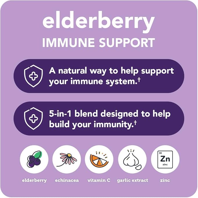 Vitamin Bounty Elderberry Organic Elderberry Capsules for Adults - Elderberry Vitamin C and Zinc Supplement, & Echinacea, Immune System Support, Advanced 5-in-1 Blend, Non-GMO - 60 Capsules