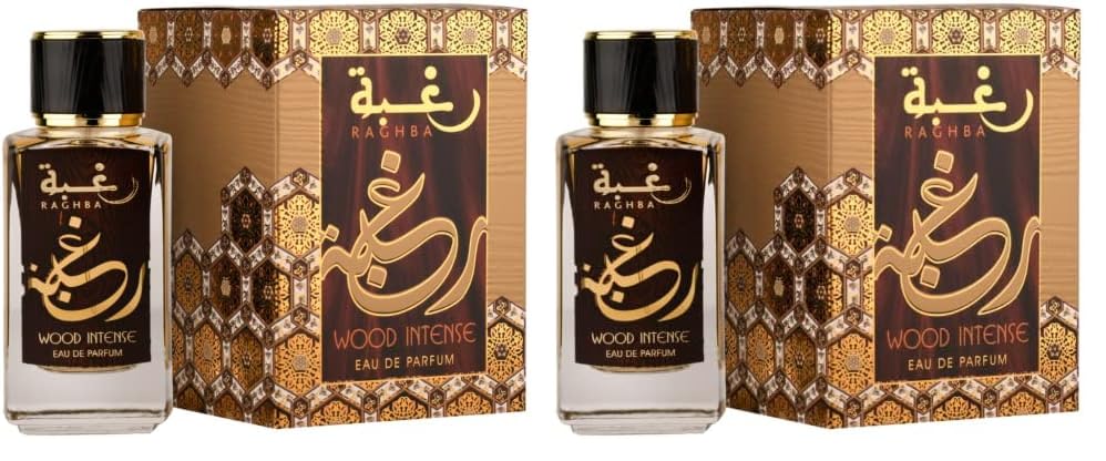 Lattafa Raghba Wood Intense for Unisex Eau de Parfum Spray, 3.4 Ounce (Pack of 2)