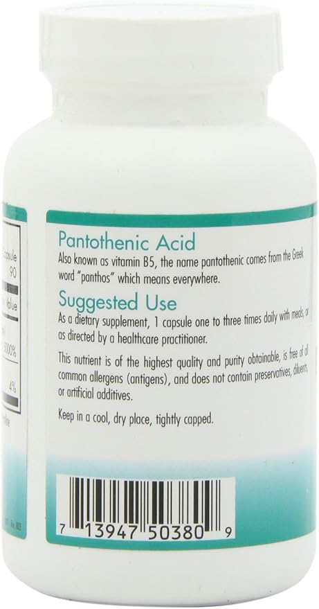 Nutricology Pantothenic Acid - Vitamin B5 for Men & Women, Calcium, 500mg Supplement, Pure, Organic, Vegetarian Capsules - 90 Count