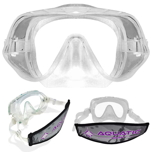 Aquatic Hunt - Low Volume Ultra View Wide Face Dive Mask with Neoprene Strap Cover