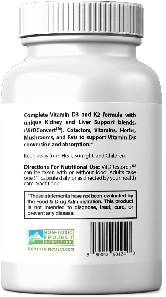 VITDRestore+™ - Vitamin D3 + K2 with Liver and Kidney Support | Soy Free, Non-GMO, Vegan, 30-Day Supply