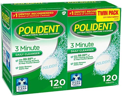 Polident 3 Minute, Antibacterial Denture Cleanser 120 ea (Pack of 2)