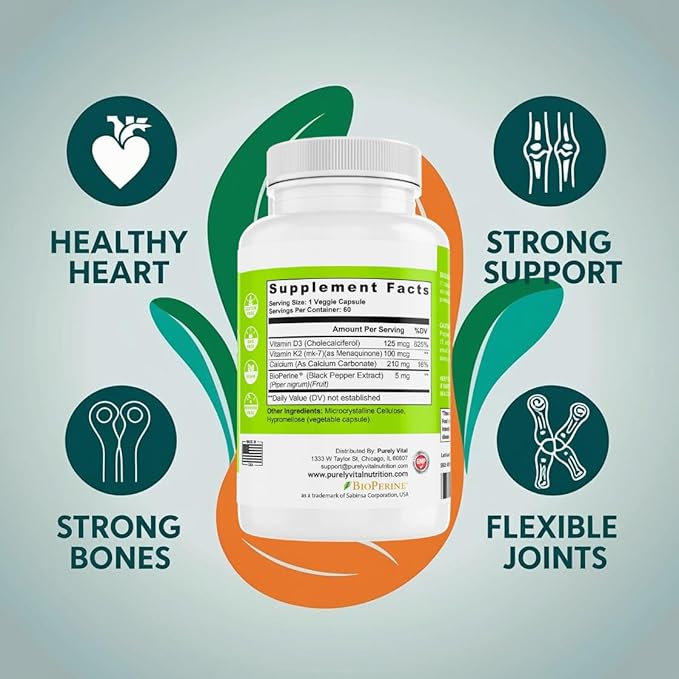Vitamin K2-D3 2 in 1 Support – 200mg Per Serving – Heart Health, Immune Support & Blood Circulation – 60 Capsules – Gluten-Free, Vegan, Non-GMO, Hormone-Free (2)