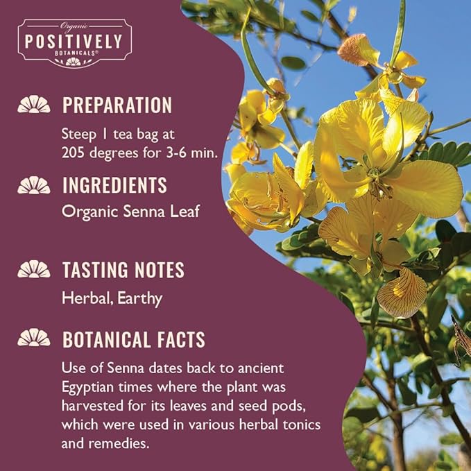 Organic Positively Botanicals Company, Senna Leaf Herbal Tea Bags, 20 Count