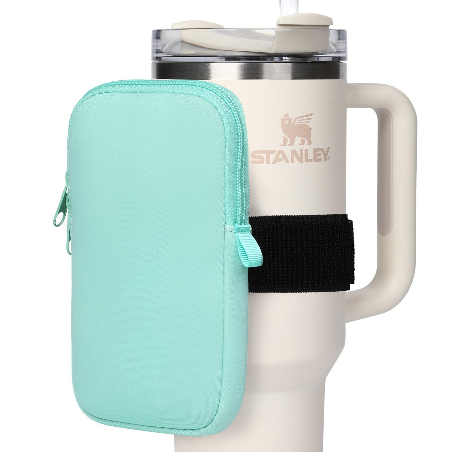 fruui Water Bottle Pouch For Stanley, Gym Tumbler Accessories for Women, Compatible With Stanley Quencher Adventure 40oz & IceFlow 20/30oz, Workout Outdoor Pocket Phone, Card, Keys, Cash (Green)