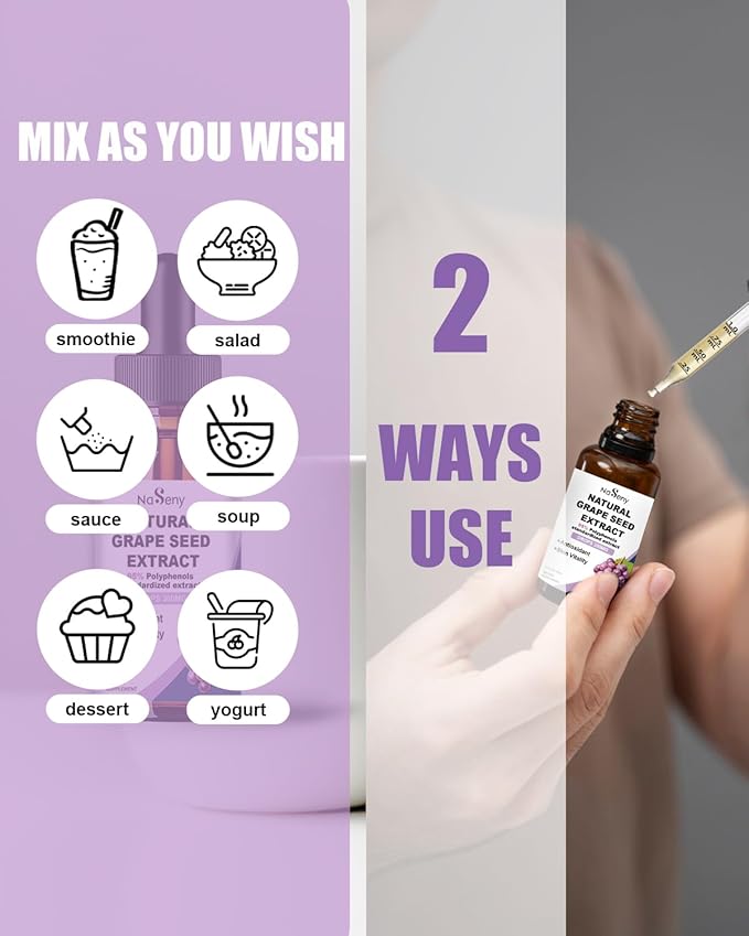 Natural Grape Seed Extract Drops-300 mg Grape Seed Extract Liquid Supplement - Maximum Strength Vitis Vinifera Seed Tincture, Standardized to 95% Polyphenols, Non-GMO, Gluten Free (60ml)