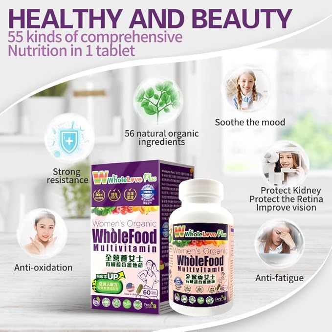 NOTO WholeLove Plus Women's Organic Whole Food Multivitamin, 60 Tables Health Supplements for Immune Support, Vitamin Vegan