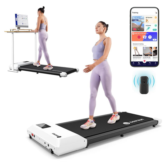 DeerRun Walking Pad 2 in 1 Under Desk Treadmill, 2.5HP Low Noise Walking Pad Running Jogging Machine with Remote Control for Home Office, Lightweight Portable Desk Treadmill Installation Free