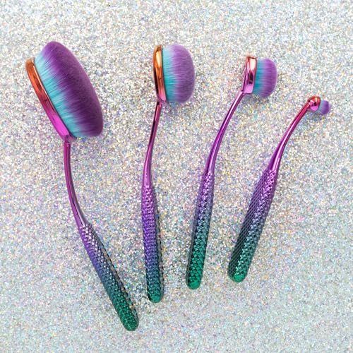 MODA Prismatic 4pc Face Makeup Brush Kit – Oval Brushes Perfect for Foundation, Contouring & Highlighting with Soft Vegan Filaments