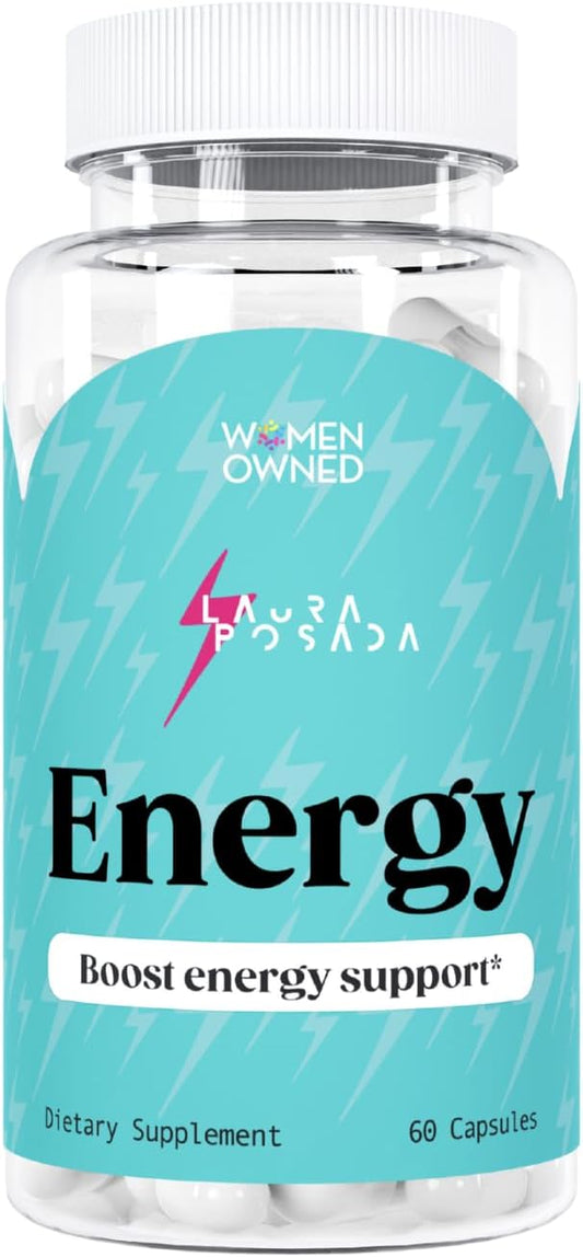 Laura Posada Energy Boosting Supplement 60 Capsules Daily All Natural Support - Revitalize Energy Endurance Level Vitamin D3, B1, B12 Optimize Vitality 100% Natural Non-GMO, Gluten-Free Made in USA