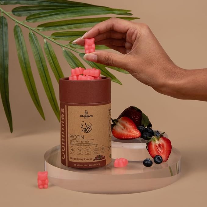 Biotin 5000mcg Gummies with VIT A, B12, C, D3, E + Folic Acid (Vegan Biotin)