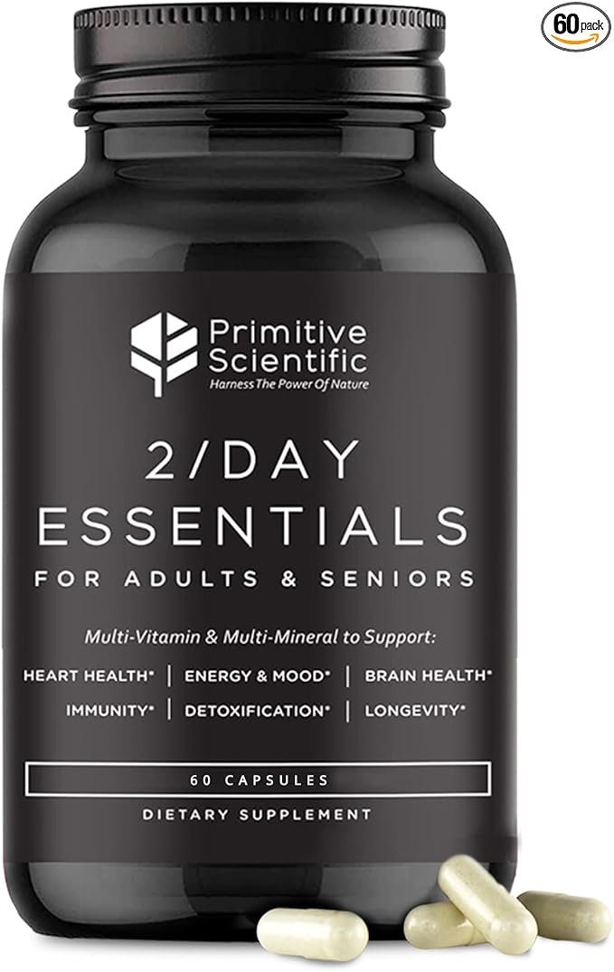 Whole Food Daily Essential Multivitamins for Adults and Seniors - 2X a Day - Vitamin A, C, D, E, B12 and Minerals - Natural and Holistic Support (60 Capsules)