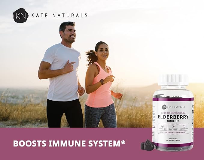 Kate Naturals Elderberry Gummies with Vitamin C and Zinc for Adults & Kids. Tasty Sambucus Elderberry Gummies for Immune Support (90 Gummies, 45 Day Supply)