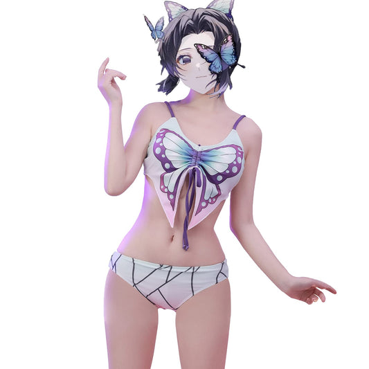 LTAKK Anime Swimsuit Shinobu Kochou Bathing Suit Butterfly Style Women Swimwear 2 Piece Bikini Beachwear, Large