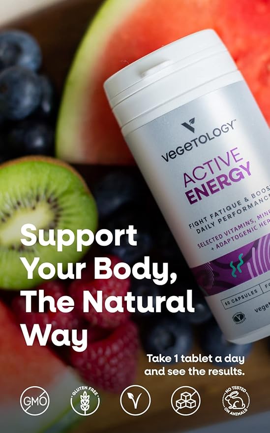 Active Energy Supplements – Fatigue-Fighting C & B Vitamin Supplements – Vitamin Supplement w/Folate, Iron & Adaptogenic Herbs – Caffeine-Free Multivitamin Capsules (60 Counts)