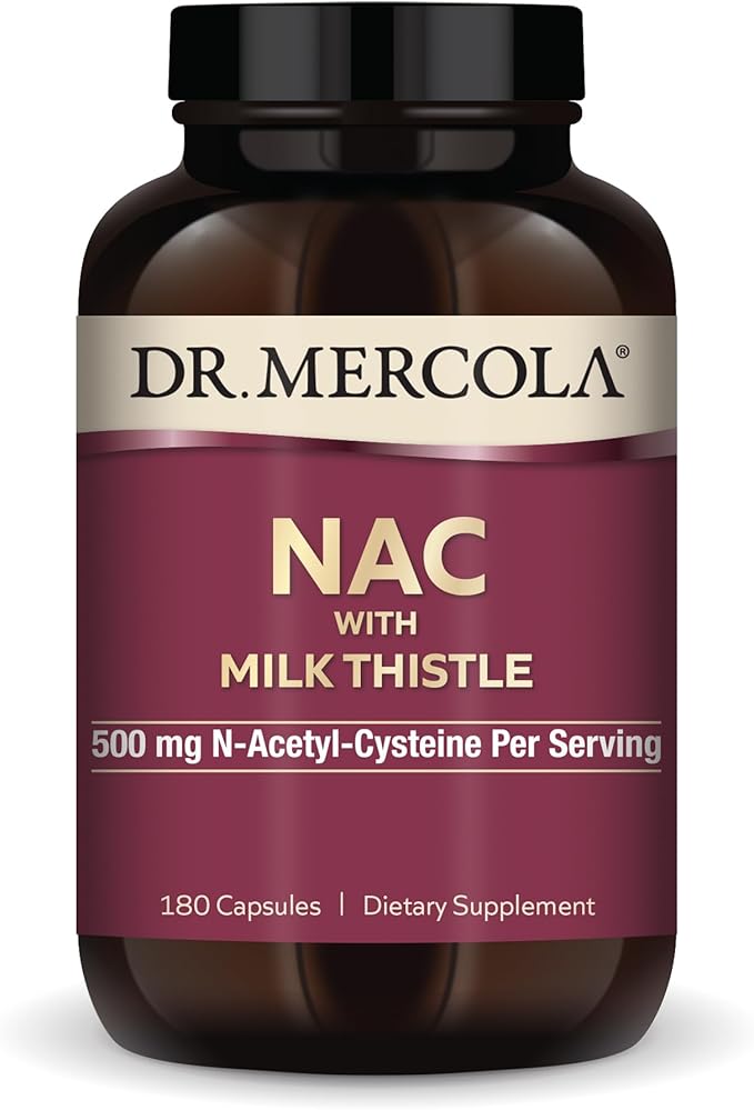 Dr. Mercola NAC with Milk Thistle, 90 Servings (180 Capsules), 500 mg N-Acetyl-Cysteine Per Serving, Dietary Supplement, Supports Normal Detoxification Processes, Non-GMO