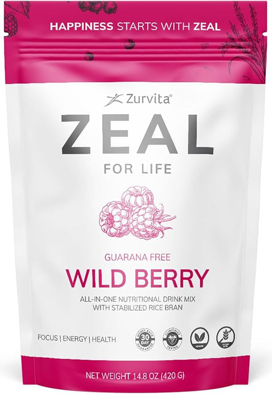 Zurvita - Zeal for Life 30-Day Wellness Bag - Wild Berry (Guarana Free) - Nutritional Supplement for Vitality, Immunity, and Wellness - 420 Grams