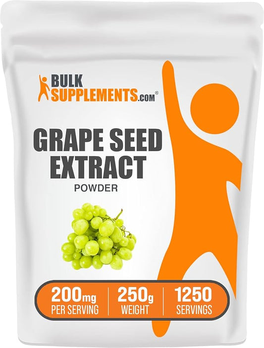 BulkSupplements.com Grape Seed Extract Powder - Grape Seed Extract Supplement, Antioxidant Source - Herbal Supplement, Gluten Free, 200mg per Serving, 250g (8.8 oz) (Pack of 1)