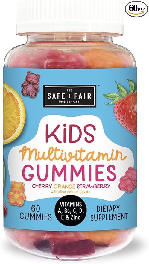 Safe + Fair Kids Multivitamin Gummies, Chewable Vitamins with Vitamin D and Vitamin A for Daily Nutrition, Assorted Flavors, 30 or 60 Servings