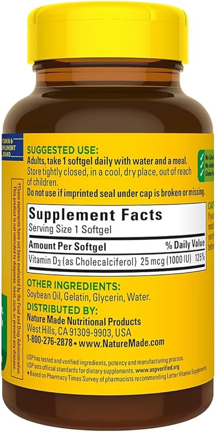 Vitamin D3 1000 IU (25 mcg) – 300 Softgels for Immune Support & Bone, Teeth & Muscle Health – #1 Pharmacist Recommended Brand 125% Vitamin D in One Daily Softgel Portable Pill Case
