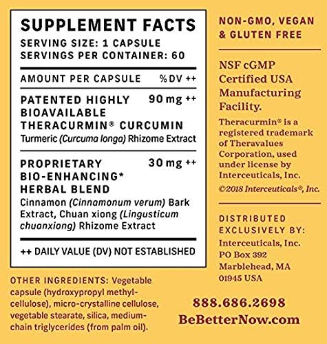 Better Curcumin - Theracurmin Curcumin 90 mg - 27X Bioavailable Turmeric* - High Absorption, Low Dose (3 Bottles)