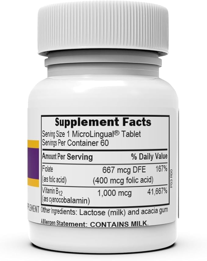 Superior Source No Shot Vitamin B-12 Cyanocobalamin 1000 mcg & Folic Acid 400 mcg - Offers Energy, Heart, Brain, & Stress Support - 60 Sublingual Dissolving Tablets