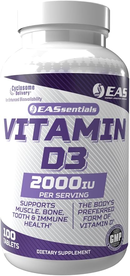 Vitamin D3 2000 IU | Supports Muscle, Bone, Tooth, & Immune Health | Gluten Free, Non GMO | Better Absorption with Cyclosome Delivery | 100 Tablets