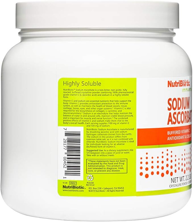 NutriBiotic - Sodium Ascorbate Buffered Vitamin C Powder, 2.2 Lb | Vegan, Non-Acidic & Easier on Digestion Than Ascorbic Acid | Essential Immune Support & Antioxidant Supplement | Gluten & GMO Free