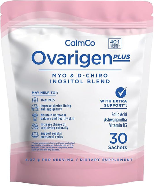 Ovarigen Plus, Myo & D-Chiro Inositol Blend Powder – 40:1 Blend with Folic Acid, Ashwagandha, and Vitamin D3 - Help Manage PCOS Symptom, Hormone Balance, and Natural Fertility Aid, 30 Sachets