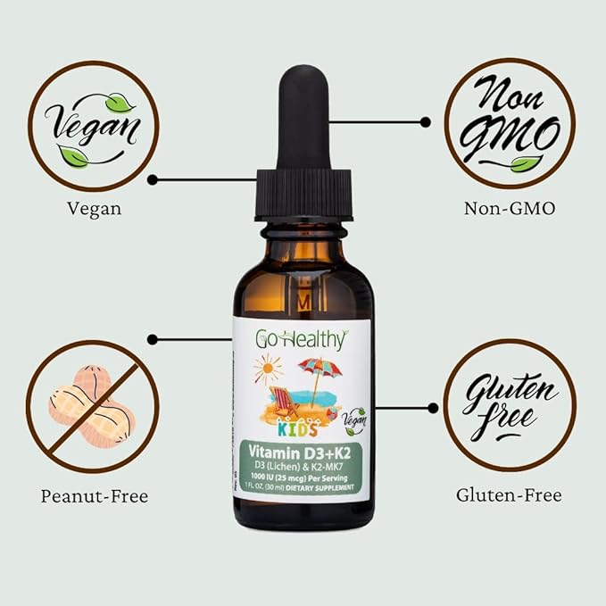 Go Healthy Multivitamin Liquid (1 Bottle) and Vitamin D3 K2 Drops (1 Bottle) for Kids, Toddlers, Teens, Vegan and Vegetarian, Gluten Free, Non-GMO Bundle