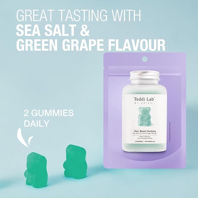 Unichi Hair Growth Gummies, 5200mcg Biotin Formulated with Zinc, Pantothenic Acid and Vitamin A, C, E for Stronger and Thicker Hair for Women, (20 Count)