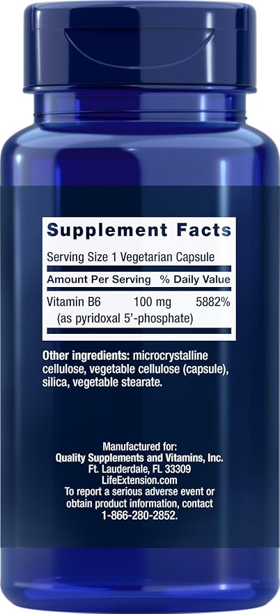 Life Extension Pyridoxal-5'-Phosphate Caps P5P 100 mg, 90 Veg Capsules (Pack of 2) - Advanced Vitamin B6 Supplement