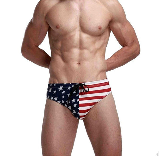 Banana Bucket Men's America Flag Stars Low Rise Swimwear Bikini Briefs Beach Swimsuit
