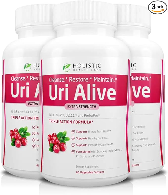 Uri Alive Extra Strength Urinary Support Supplement for Urinary Tract, Bladder, Gut Flora, and Immune System Health (60 Count (Pack of 3))