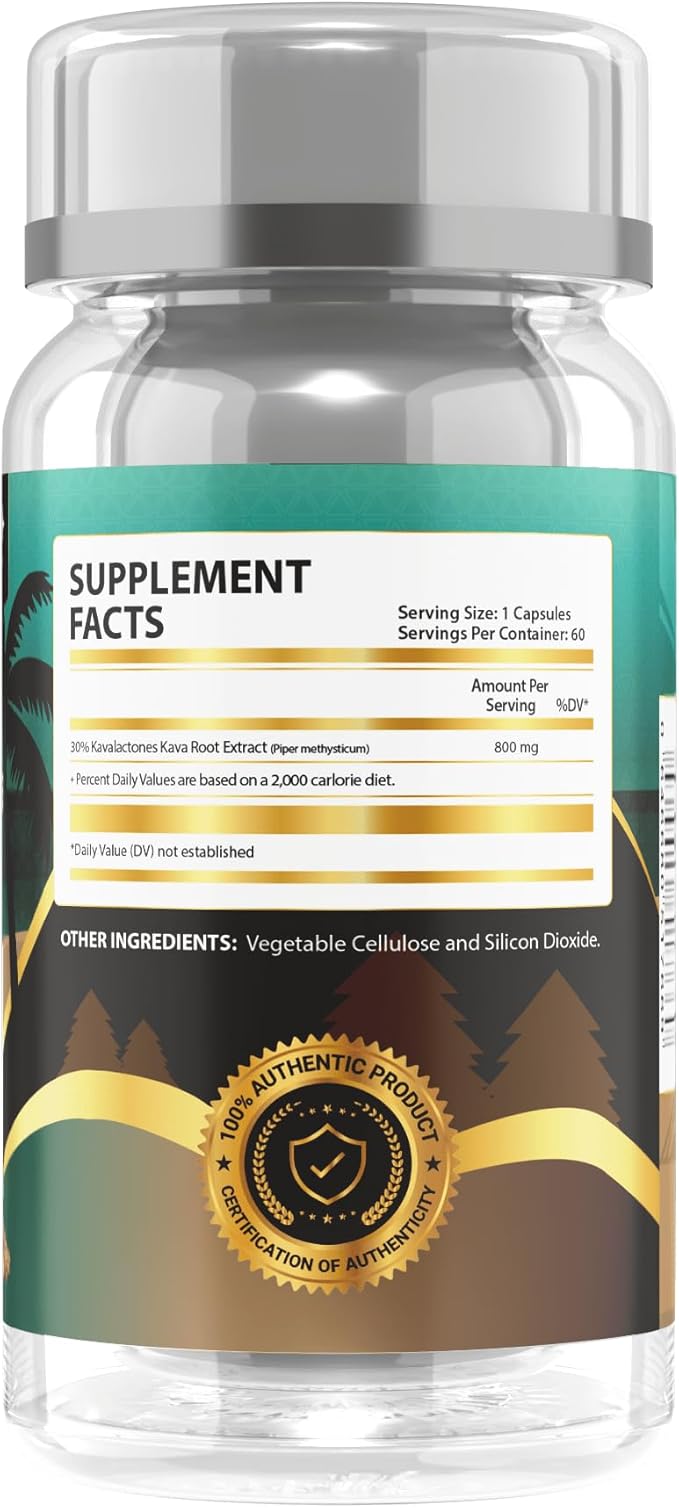 Nature's Vibe Kava 30+, 30% Kavalactones, Kava Capsules, 800 mg, Premium Quality, 60 Veg Capsules