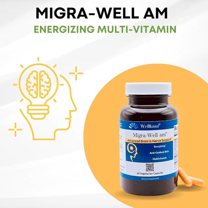 Migra-Well AM: Energizing Daily Methylated Multivitamin with Bioavailable Minerals & Antioxidants Supporting Brain & Nerve Heath for Women and Men - Without Iron (60 Capsules)