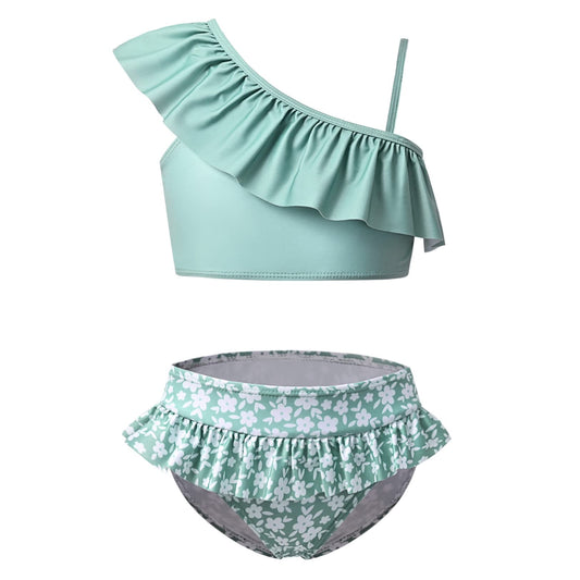 Big Girls Two Piece Ruffle Swimsuits Kids Bathing Suit Cute Floral Tankini Bikini Size 12 13