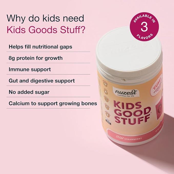 Nuzest - Kids Good Stuff - Vegan Smoothie Mix - Wild Strawberry - Multivitamin Nutritional Supplement Protein Shake - Dairy Free - Supporting Growth and Development - 0.5 Oz (1 Serving)